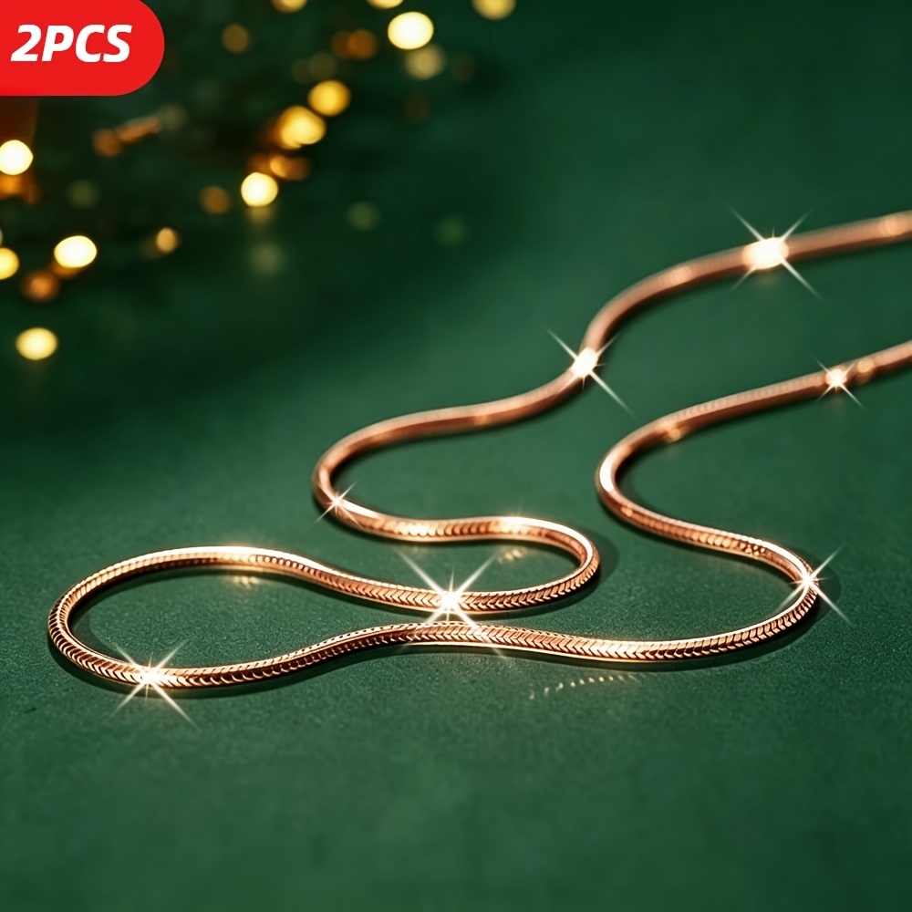 2pcs Rose Golden Snake Bone Clavicle Chain Necklace Set